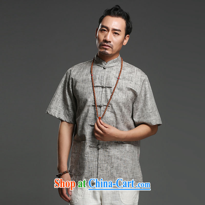 Internationally renowned Chinese clothing Chinese wind leisure men's short-sleeved Tang in older male half sleeve men's summer linen shirt dress 2015 M yellow 3 XL, internationally renowned (chiyu), and, on-line shopping