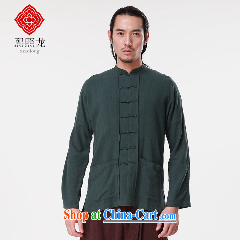 Mr Chau Tak-hay, snapshot 2015 winter new long-sleeved linen adhesive men's shirts Chinese, manually for the buckle Tang on T-shirt m White M, Hee-snapshot lung (XZAOLONG), online shopping