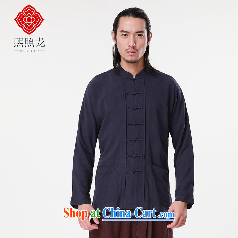 Mr Chau Tak-hay, snapshot 2015 winter new long-sleeved linen adhesive men's shirts Chinese, manually for the buckle Tang on T-shirt m White M, Hee-snapshot lung (XZAOLONG), online shopping