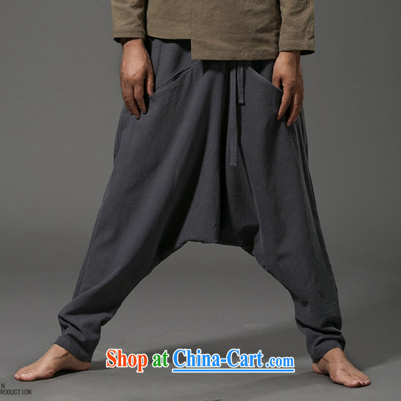 Internationally renowned Chinese clothing Chinese wind down pants men's cotton the loose pants low pants men's linen pants elasticated trousers male and 2015 gray code, internationally renowned (chiyu), online shopping