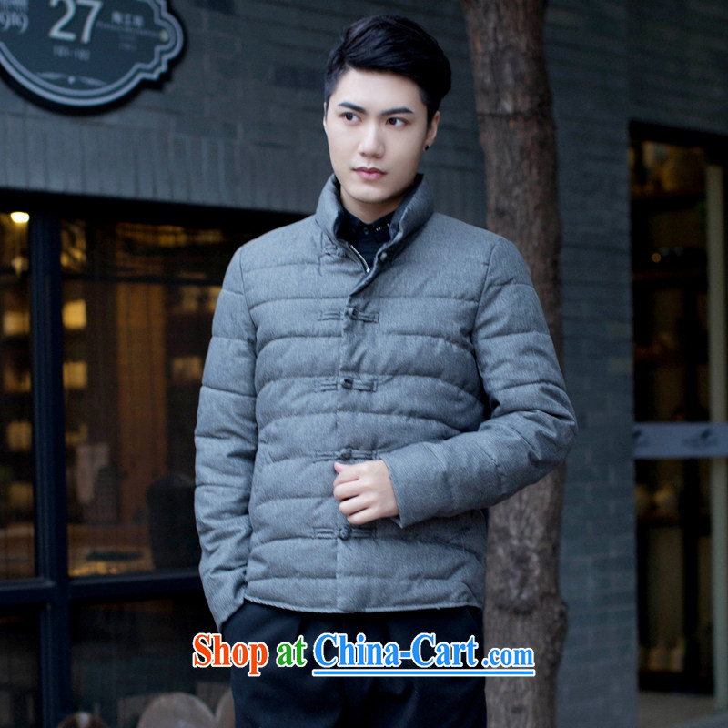 Take the male Tang is a solid color, manually for the charge-back China wind and feather cotton suit cultivating jacket folder and autumn and winter gray 3 XL