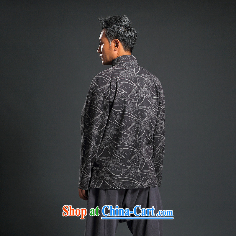 Internationally renowned Chinese wind embroidery autumn and winter Chinese men and Han-men's knitted denim shirt jacket and smock for national dress jacket male Q XXXL 1652, internationally renowned (CHIYU), online shopping