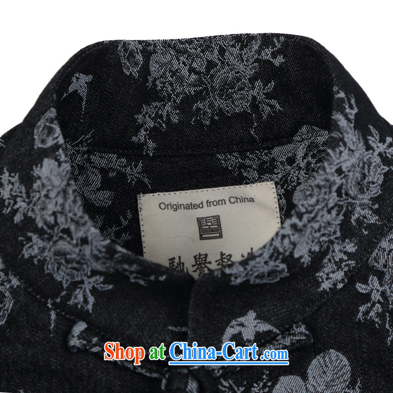 Internationally renowned Chinese wind embroidery autumn and winter Chinese men and Han-men's knitted denim shirt jacket and smock for national dress jacket and black XXL, internationally renowned (CHIYU), online shopping