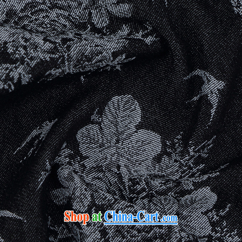Internationally renowned Chinese wind embroidery autumn and winter Chinese men and Han-men's knitted denim shirt jacket and smock for national dress jacket and black XXL, internationally renowned (CHIYU), online shopping