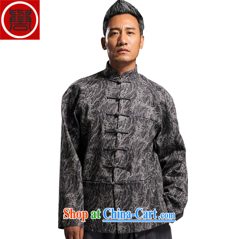 Internationally renowned Chinese wind embroidery autumn and winter Chinese men and Han-men's knitted denim shirt jacket and smock for national dress jacket men's gray XL