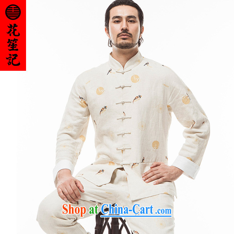 His Excellency took note national antique Chinese Fan Kam-tailed jacana Sau San Tong replacing men and taxi stand collar long-sleeved style stamp Chinese autumn Cornhusk yellow jumbo _XL_