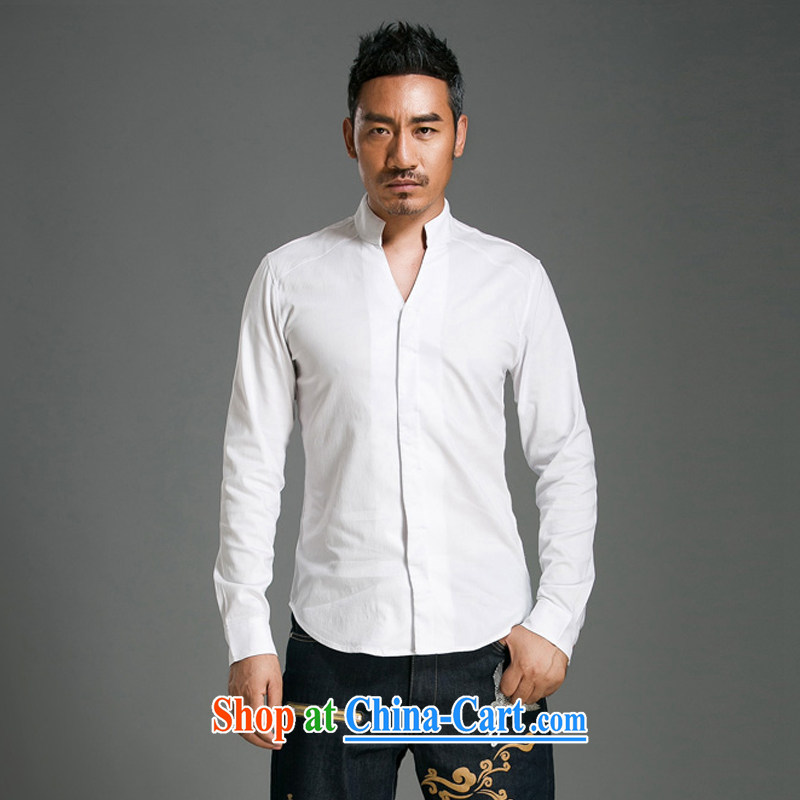 Internationally renowned Chinese clothing Chinese wind men's shirts long-sleeved cultivating V for solid color men's Spring and Autumn cotton the Chinese shirt T-shirt men's 056 crisp black 3XL, internationally renowned (chiyu), shopping on the Internet