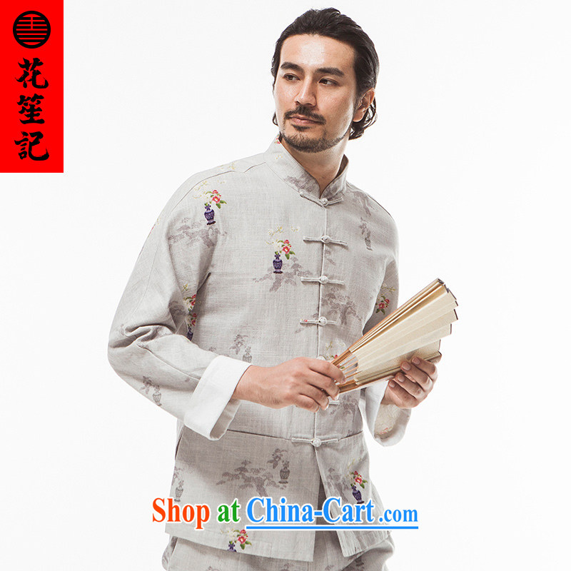 His Excellency took note national antique Chinese wind Fang Fei Sau San Tong the men detained the ramie fashion, T-shirt autumn light gray jumbo (XL), take note his Excellency (HUSENJI), online shopping