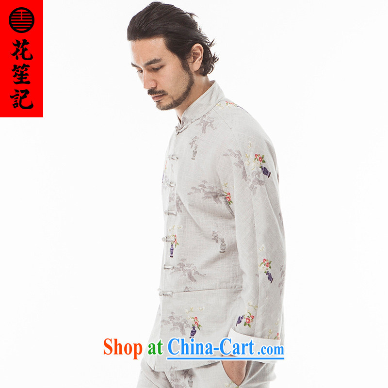His Excellency took note national antique Chinese wind Fang Fei Sau San Tong the men detained the ramie fashion, T-shirt autumn light gray jumbo (XL), take note his Excellency (HUSENJI), online shopping