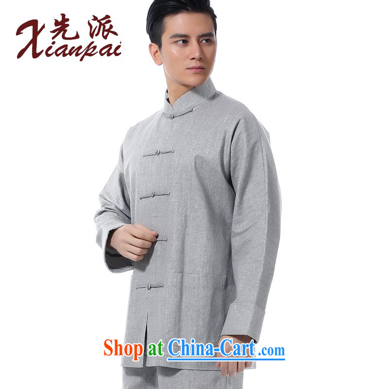 To send new products summer Chinese men's black linen long-sleeved T-shirt new Chinese classical literature and art, and for the charge-back China wind youth spring/summer clothing single dress coat linen long-sleeved, Yi 4 XL the 3 Day Shipping, first (x