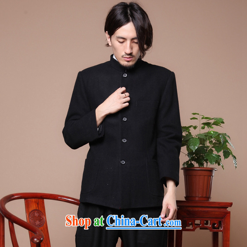 Bin Laden smoke-free Chinese Antique men's Chinese Korean version suits the older, lead nation gross smock jacket is black 2 XL