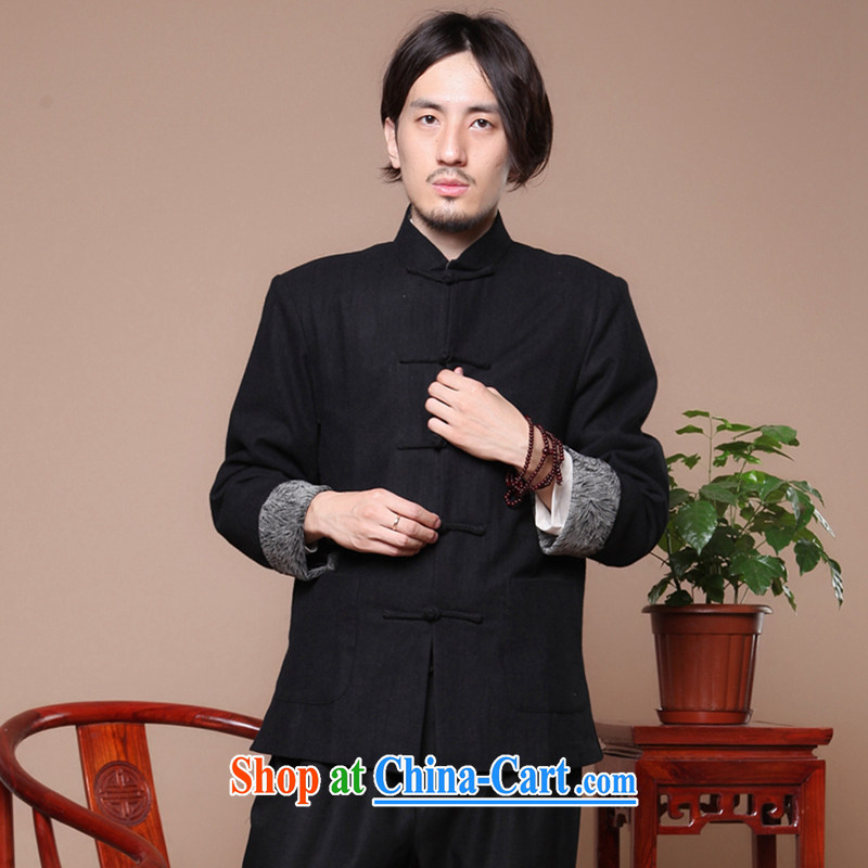 spend the winter Chinese Antique men's Chinese elderly in the collar-tie Korean suits wool smock jacket? Black 3 XL