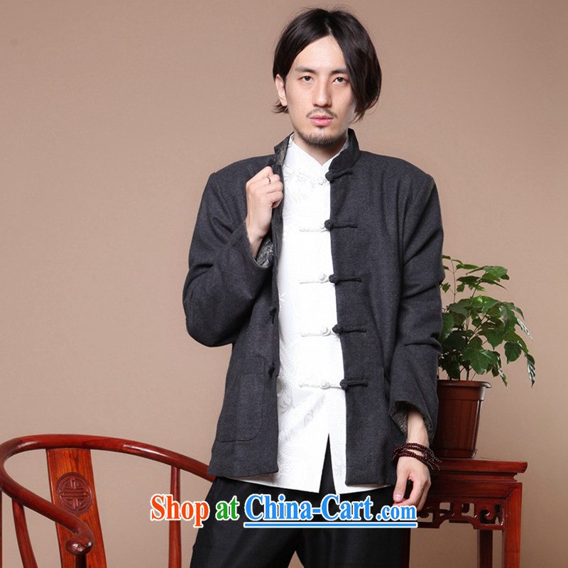 Bin Laden smoke-free fall and winter Chinese Antique men's Chinese elderly in the collar-tie Korean suits wool smock jacket? gray 2 XL