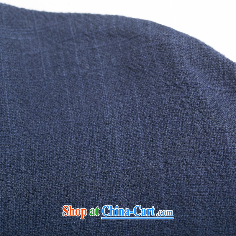 Internationally renowned Chinese style, spring and autumn men's linen long-sleeved loose Chinese men's spring and fall short on men's T-shirt blue L, internationally renowned (CHIYU), shopping on the Internet