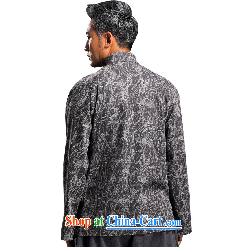 Internationally renowned Chinese wind embroidery autumn and winter Chinese men and Han-men's knitted denim shirt jacket and smock for national dress jacket men's light gray 4 XL, internationally renowned (CHIYU), online shopping