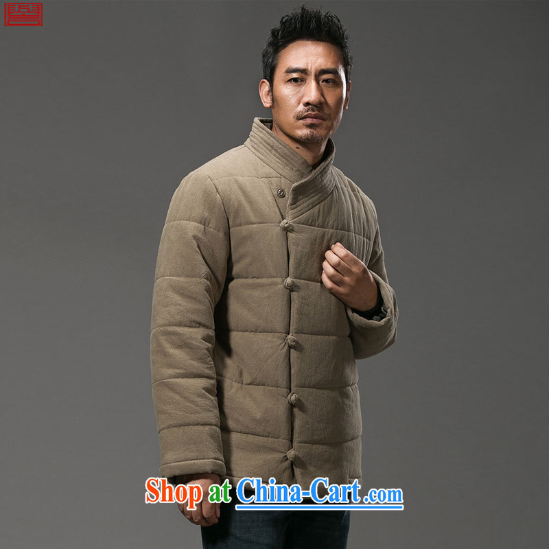 Internationally renowned Chinese clothing Chinese wind men's beveled edge lapel linen Tang with thick cotton suit cultivating Chinese parka brigades