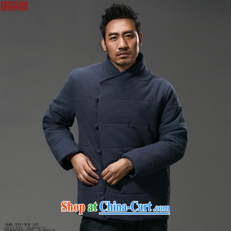 Internationally renowned Chinese clothing Chinese wind men's beveled edge lapel linen Tang with thick cotton suit cultivating Chinese parka brigades