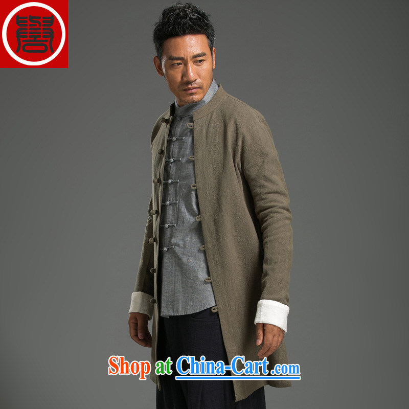 Internationally renowned Chinese clothing Chinese wind autumn and winter wind jacket in the men's long, cultivating a solid color jacket linen long-sleeved men and Chinese cotton the Chinese brown 3 XL, internationally renowned (chiyu), online shopping