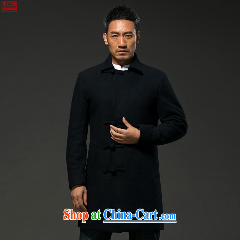 Internationally renowned Chinese clothing Chinese wind winter men's long standing collar windbreaker? The coat jacket Cashmere wool coat is male winter black 2XL, internationally renowned (chiyu), online shopping
