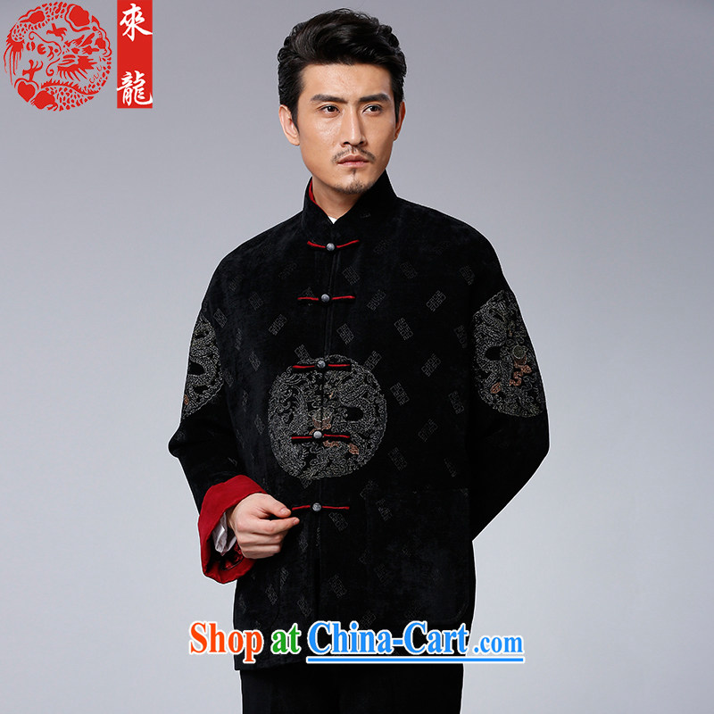 To Kowloon Tong with autumn and winter, China wind men detained the embroidered dragon double-sleeved jacket 14,579 black 52
