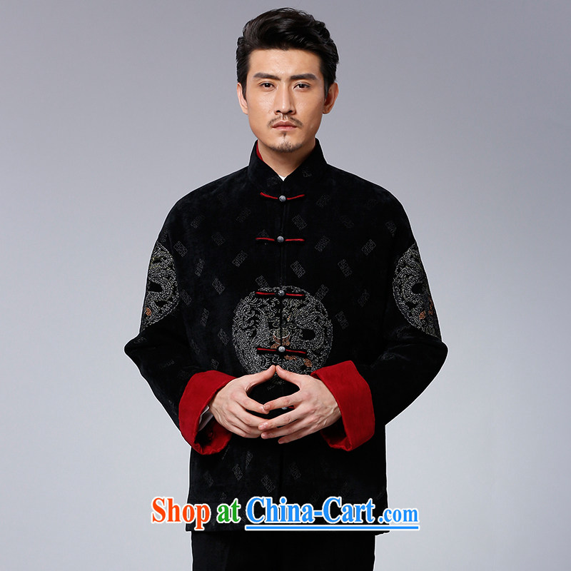 To Kowloon Tong with autumn and winter, China wind men detained the dragon embroidered double-sleeved jacket 14,579 black 52 to Kowloon, shopping on the Internet