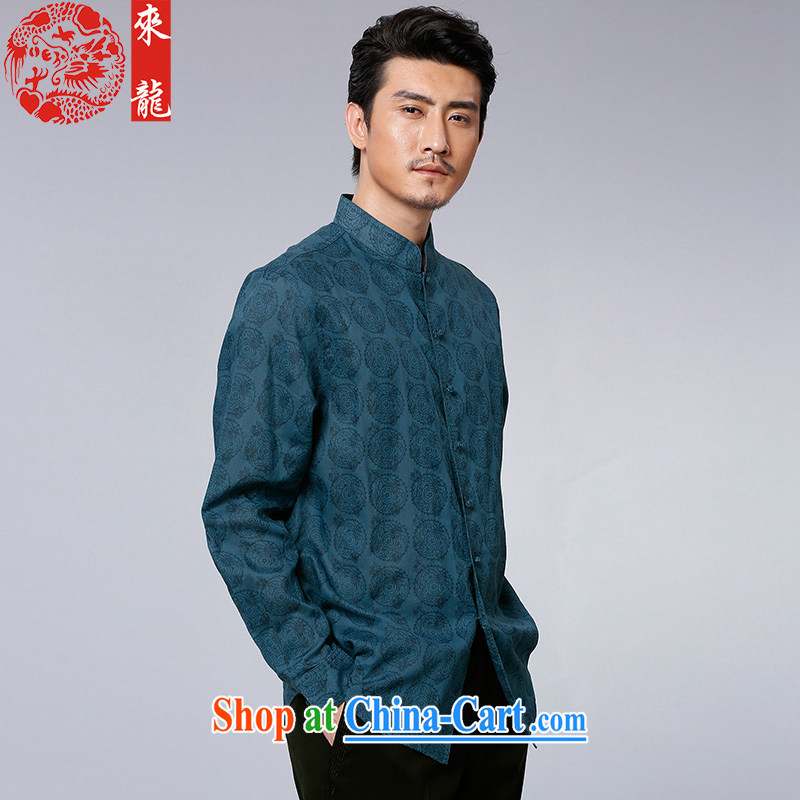 To Kowloon Tong on 2015 autumn New China wind men ramie casual long-sleeved T-shirt 15,581 blue blue 52 to Kowloon, shopping on the Internet