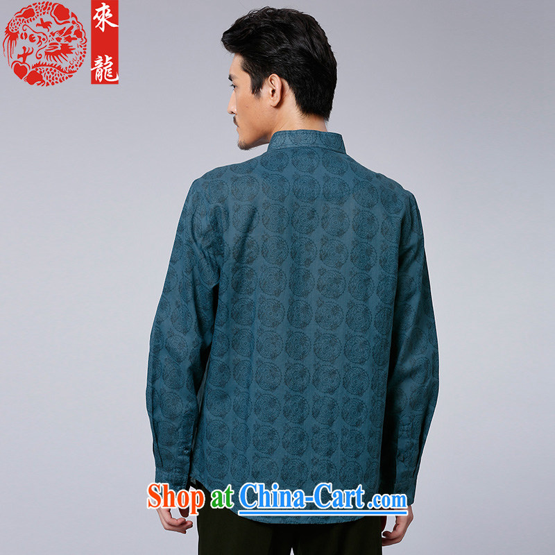 To Kowloon Tong on 2015 autumn New China wind men ramie casual long-sleeved T-shirt 15,581 blue blue 52 to Kowloon, shopping on the Internet
