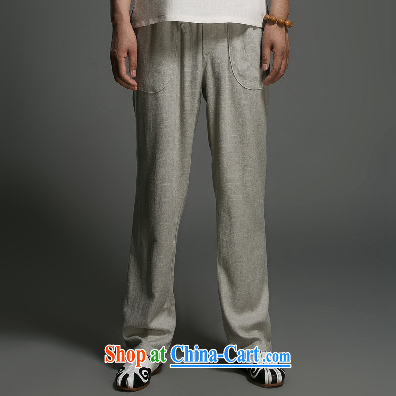 Internationally renowned Chinese clothing linen pants men's relaxed, summer 2015 men's casual pants light gray, older pants ethnic wind T 8015 light gray 3 XL, internationally renowned (chiyu), online shopping