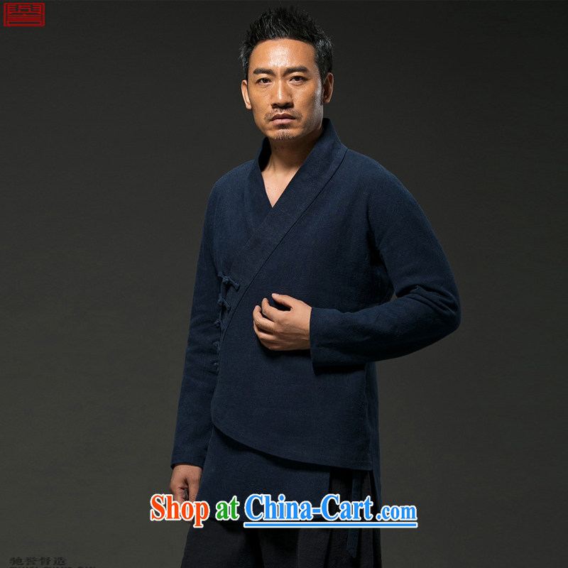 Internationally renowned Chinese clothing Chinese wind autumn and winter clothes, jackets and long-sleeved cotton Tang Yau Ma Tei with improved spiritual cynosure serving loose T-shirt-tie blue XXXL, internationally renowned (chiyu), online shopping