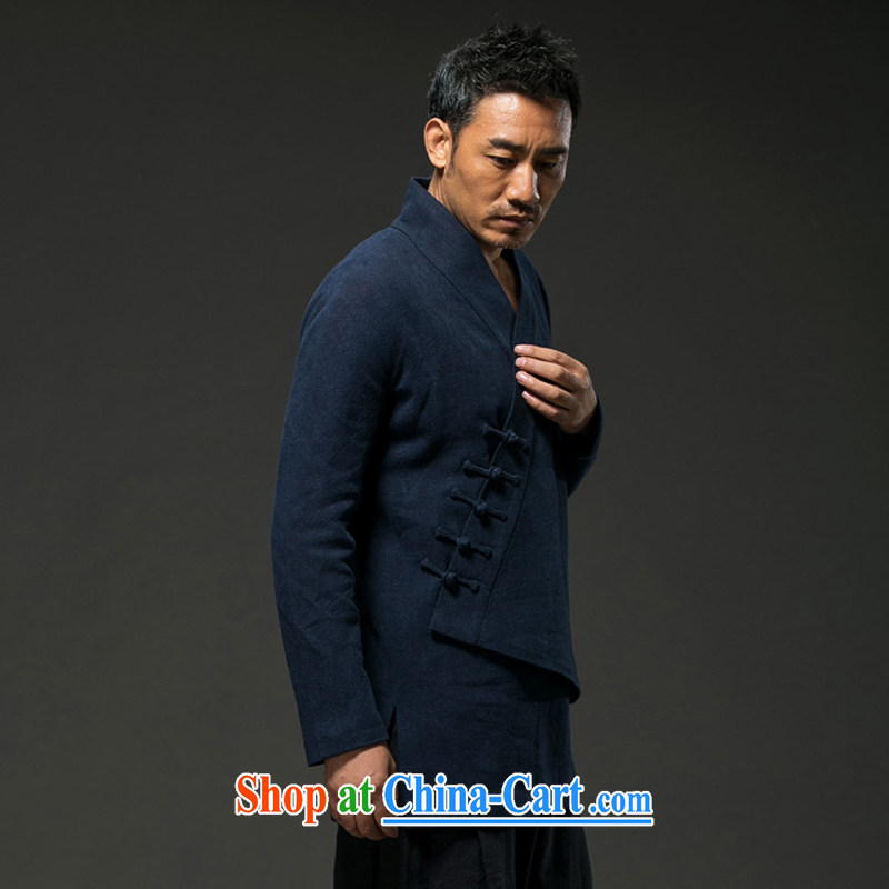 Internationally renowned Chinese clothing Chinese wind autumn and winter clothes, jackets and long-sleeved cotton Tang Yau Ma Tei with improved spiritual cynosure serving loose T-shirt-tie blue XXXL, internationally renowned (chiyu), online shopping