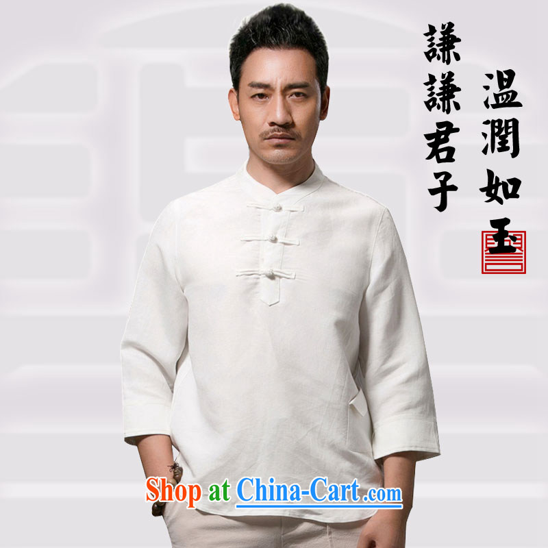 Internationally renowned Chinese wind men Han-short-sleeved men's Chinese linen T-shirt men's loose cotton summer the 7 T-shirt white this will shrink the Code, internationally renowned (CHIYU), online shopping