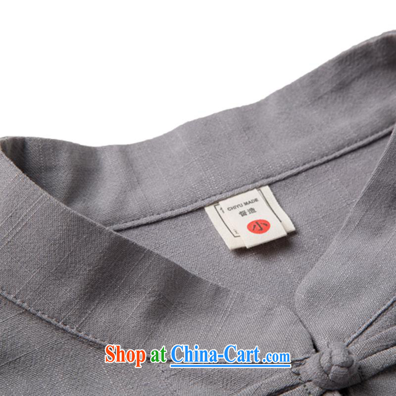 Internationally renowned 2015 China wind men's linen shirt autumn T long-sleeved shirt solid color men's autumn cotton the Tang mounted T shirt T-shirt and dark blue 3XL/185, internationally renowned (CHIYU), online shopping