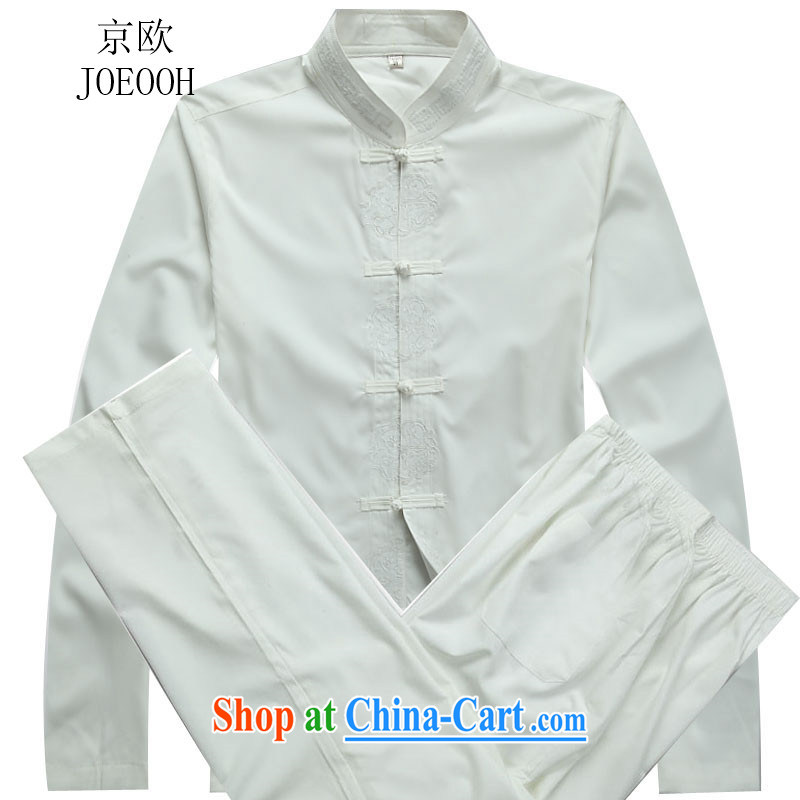 Europe's new Chinese men and set long-sleeved Chinese Cheongsams father loaded kung fu T-shirt spring white package XXXL