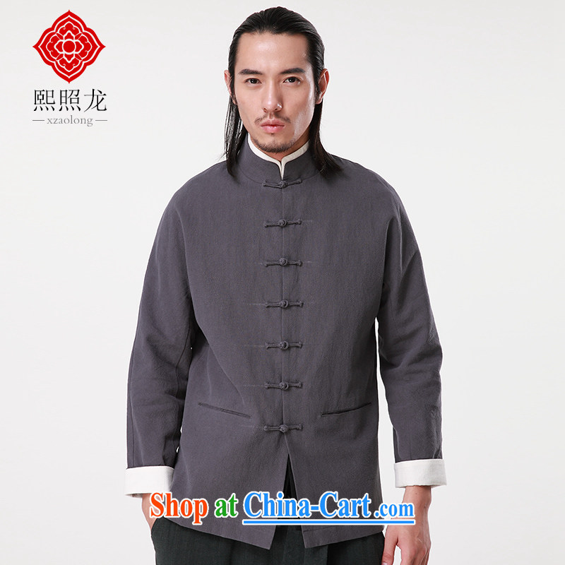 Mr Chau Tak-hay, snapshot 2015 autumn and winter new cotton Ma Man Tang jackets long-sleeved double for Chinese-buckle sleeve T-shirt dark gray XL