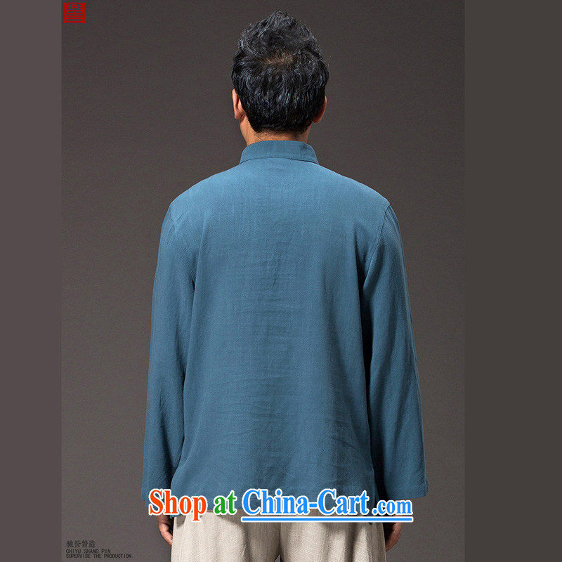 Internationally renowned Chinese wind men's linen T shirt long-sleeved Solid Color cotton autumn the Chinese men's shirts T-shirt sky 4 XL, internationally renowned (CHIYU), shopping on the Internet