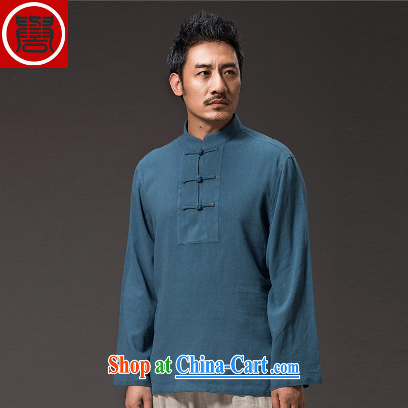 Internationally renowned Chinese wind men's linen T shirt long-sleeved Solid Color cotton autumn the Chinese men's shirts T-shirt sky 4 XL, internationally renowned (CHIYU), shopping on the Internet