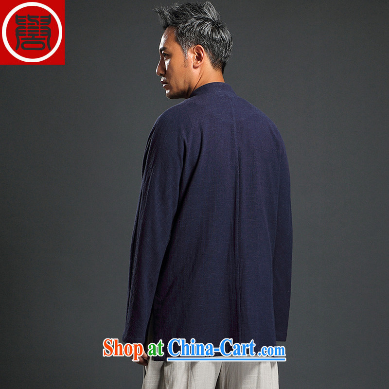 Internationally renowned autumn Tang with long-sleeved men's disc for Han-Chinese wind linen men's leisure loose cotton the shirt and dark blue 4 XL, internationally renowned (CHIYU), and, on-line shopping