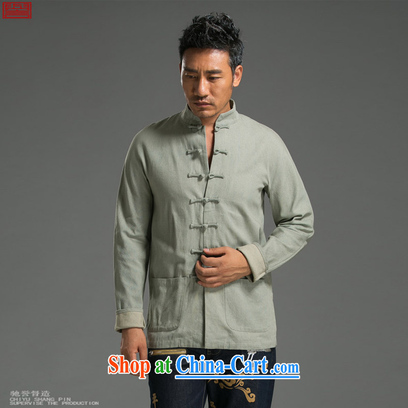 Internationally renowned Chinese clothing Chinese style retro denim Tang on men and autumn jacket long-sleeved Chinese, for the charge-back relaxed and modern national service light green 3 XL, internationally renowned (chiyu), online shopping