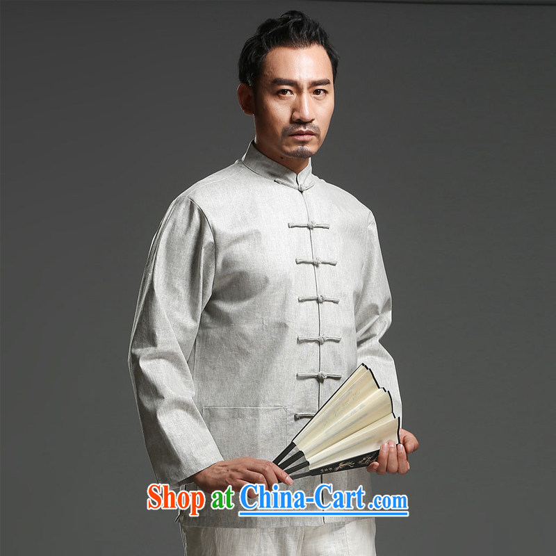 Internationally renowned Chinese clothing Chinese style Chinese long-sleeved men's spring loaded new Chinese men's long-sleeved-tie Chinese father with cotton, the beige 3XL, internationally renowned (chiyu), online shopping