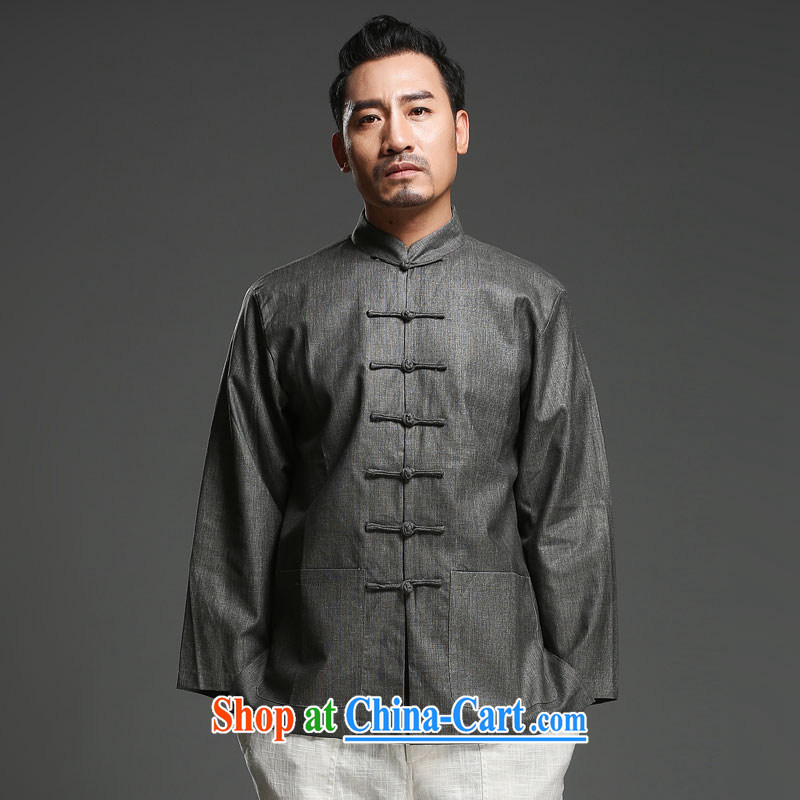 Internationally renowned Chinese clothing Chinese style Chinese long-sleeved men's spring loaded new Chinese men's long-sleeved-tie Chinese father with cotton, the beige 3XL, internationally renowned (chiyu), online shopping