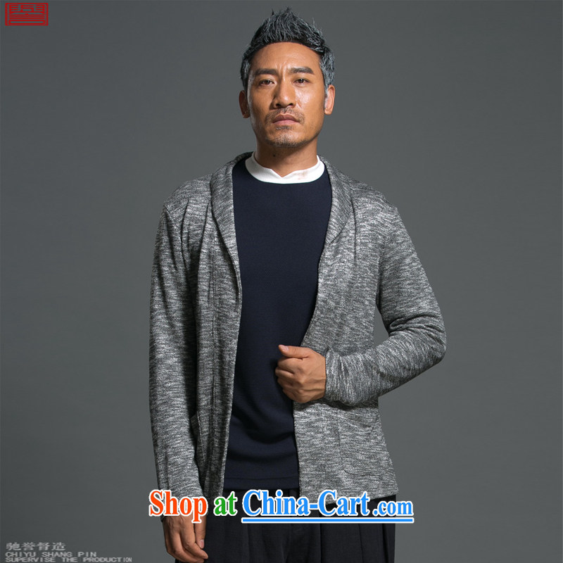 Internationally renowned Chinese clothing Chinese wind spring loaded new men's jacket lapel cultivating Chinese is a tight-knit sweater long-sleeved sweater sweater dark gray XL, internationally renowned (chiyu), shopping on the Internet