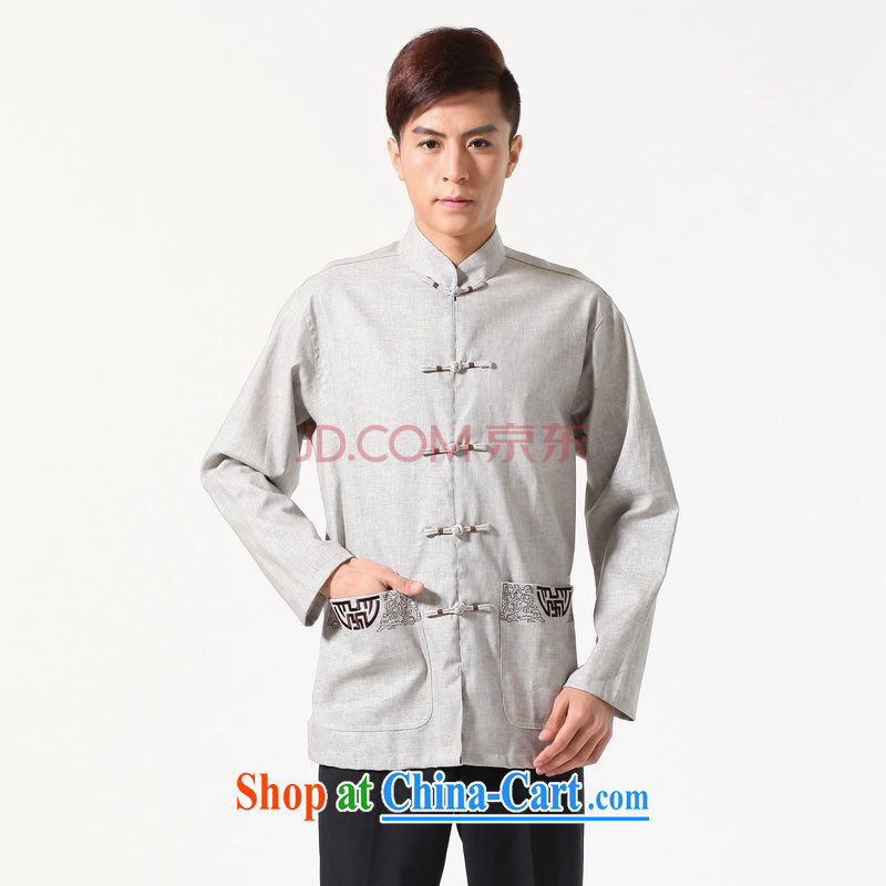 Joseph's cotton long-sleeved Tang with Chinese improved smock the code and replace the collar embroidered cotton the Chinese shirt - A gray XXXL, cotton, Joseph, and shopping on the Internet