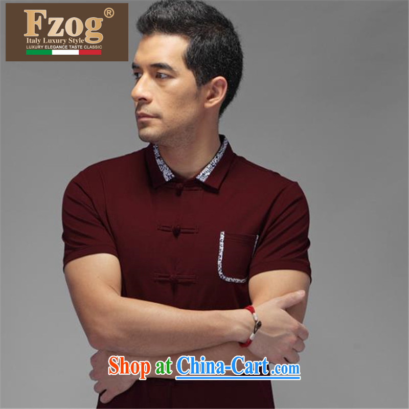 FZOG counters, genuine men's casual simplicity and from Jewish men's Youth cultivating short-sleeved three-dimensional-buckle Tang with deep-red XXXXL, FZOG, shopping on the Internet