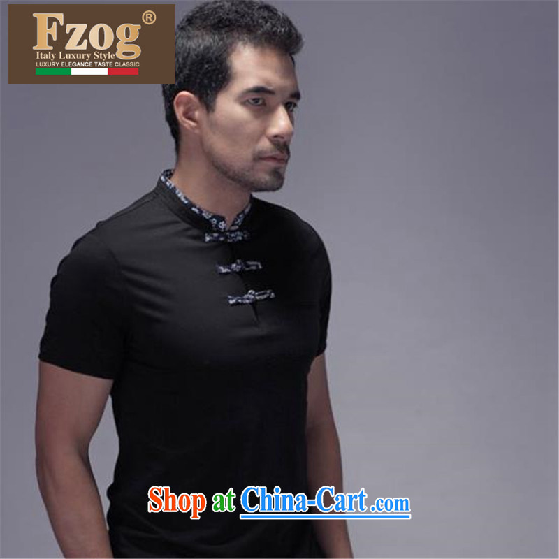 FZOG counters, genuine new men's stylish casual men's Youth cultivating short-sleeved Tang with 100 ground and comfortable black XXXXL, FZOG, shopping on the Internet