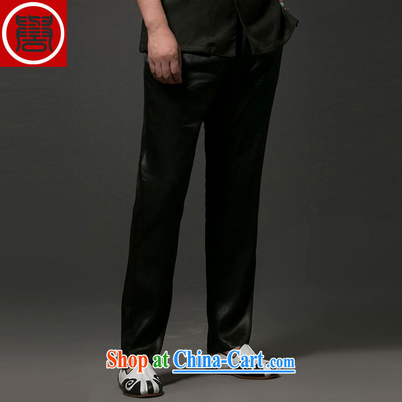 Internationally renowned Chinese clothing internationally renowned Chinese China wind summer men's fragrance cloud yarn silk men's trousers and has been relaxed silk elastic waist and long pants black 4 XL, internationally renowned (chiyu), shopping on th
