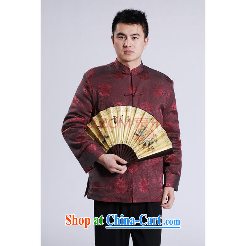 Joseph's cotton men's jackets thicken the cotton tang on the lint-free cloth with short men's long-sleeved jacket Chinese Dragon Chinese T-shirt wine red XXXL