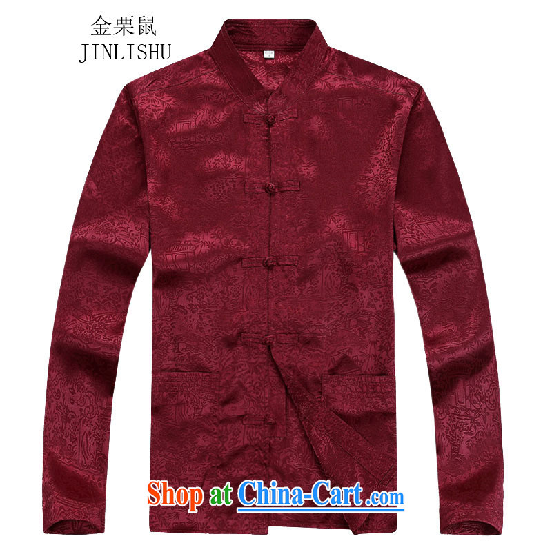 The poppy the Mouse 2015 autumn new Chinese long-sleeved men's middle-aged and older men Chinese T-shirt Red Kit XXXL, the chestnut mouse (JINLISHU), online shopping