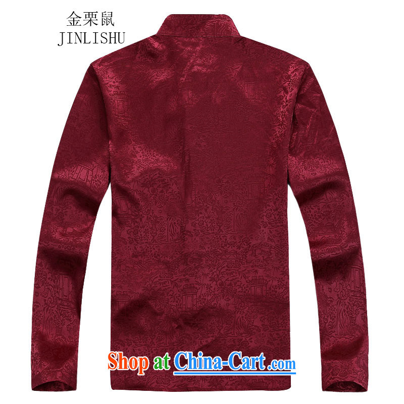 The poppy the Mouse 2015 autumn new Chinese long-sleeved men's middle-aged and older men Chinese T-shirt Red Kit XXXL, the chestnut mouse (JINLISHU), online shopping
