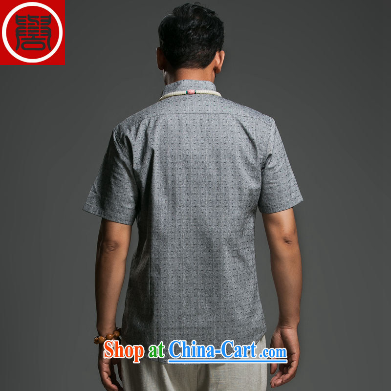 Internationally renowned Chinese clothing new summer products with flax stamp men detained for short-sleeved shirt relaxed casual middle-aged short-sleeve T-shirt gray XXXL, internationally renowned (chiyu), online shopping