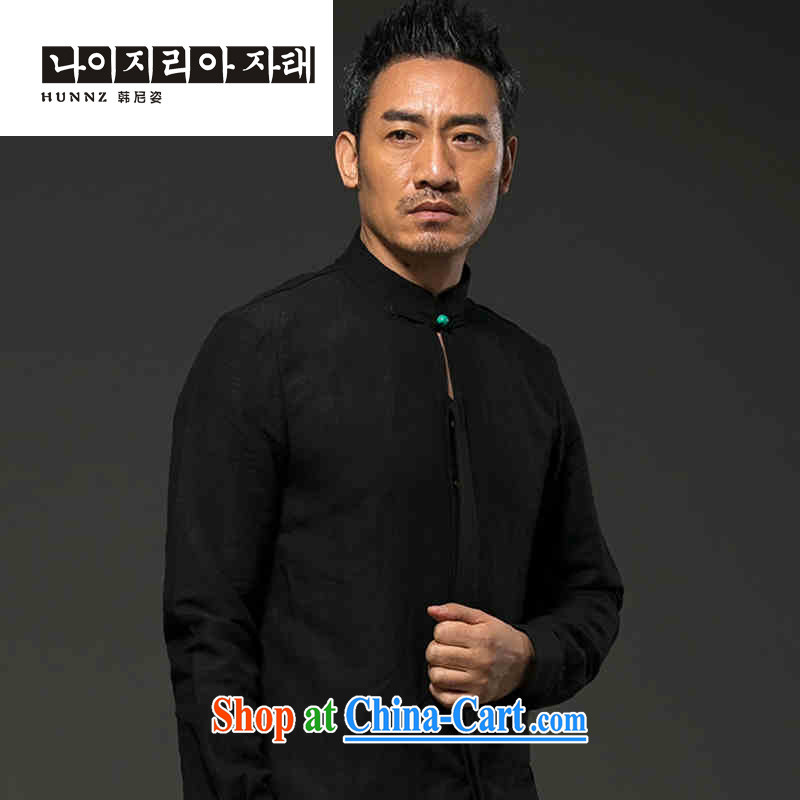 Products HANNIZI men's long-sleeved natural linen casual thin shirt classic Chinese wind loose Solid Color Tang black XXXL, Korea, colorful (hannizi), shopping on the Internet